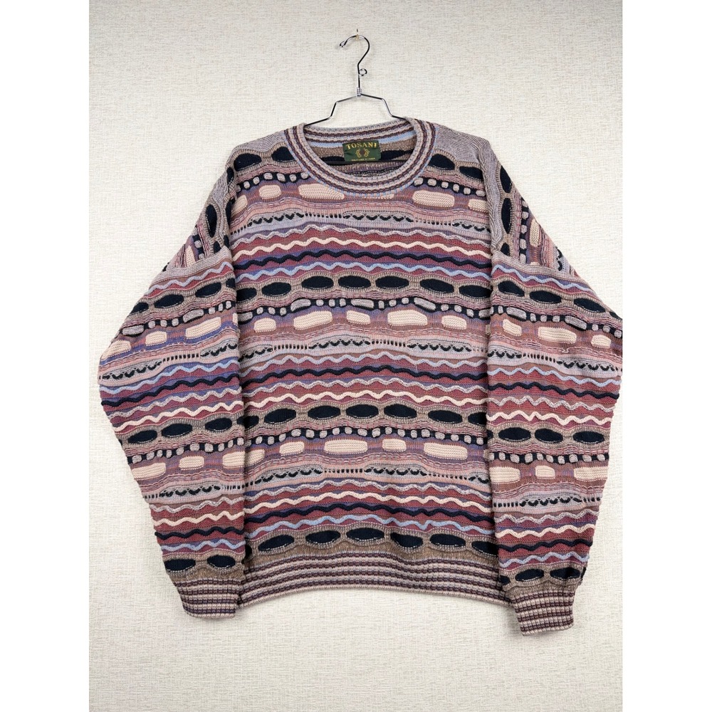 Tosani Mens 3D Knit Sweater Multi Color Textured Coogi Style Crewneck Canada